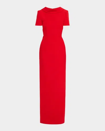 Roland Mouret Extended Boat Neck Short-sleeve Maxi Dress In Red