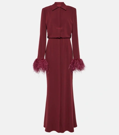 Roland Mouret Feather-trimmed Crêpe Satin Shirt Dress In Red