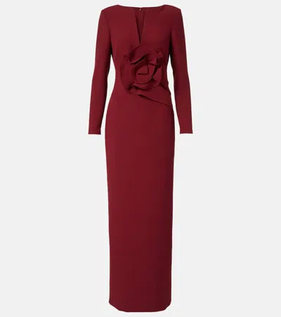 Roland Mouret Floral-appliqué Crêpe Gown In Rot