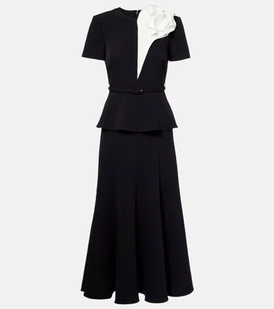 Roland Mouret Floral-appliqué Crêpe Midi Dress In Black