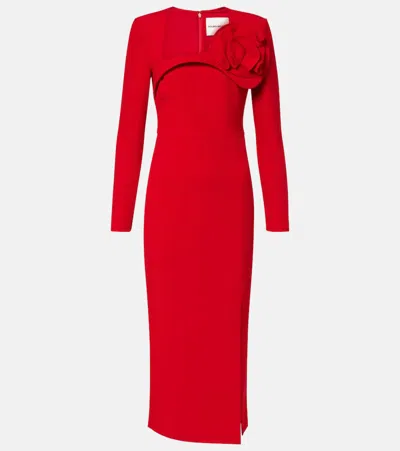 Roland Mouret Floral-applique Crepe Midi Dress In Red
