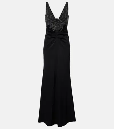 Roland Mouret Floral-appliqué Embellished Satin Crêpe Gown In Black