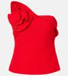 Roland Mouret Floral-appliqué Strapless Crêpe Top In Red