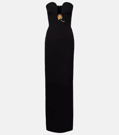 Roland Mouret Floral-appliqué Strapless Gown In Black