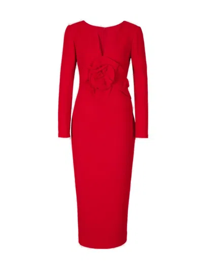 Roland Mouret Floral Wool Midi Dress In Red