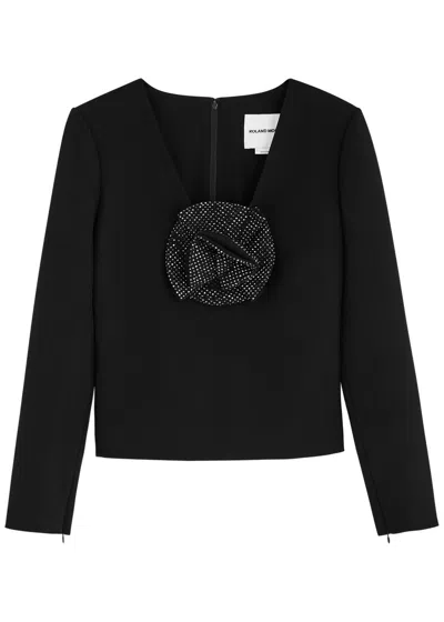 Roland Mouret Floral-embellished Crepe Top In Black
