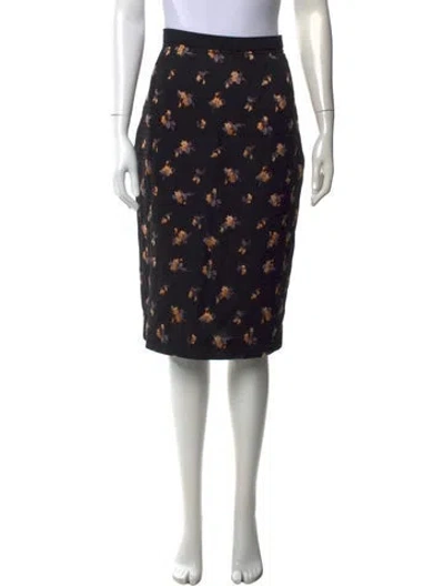 Pre-owned Roland Mouret Floral Print Midi Length Skirt In Black