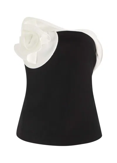 Roland Mouret Floral Strapless Crepe Top In Black And White