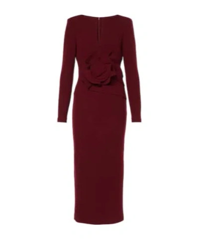 Roland Mouret Floral Wool Crepe Midi Dress In Red
