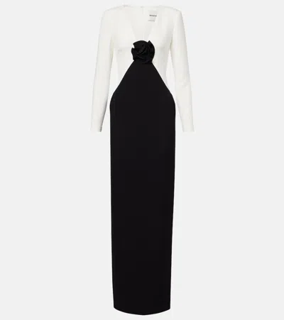Roland Mouret Floral-appliqué Crêpe Gown In Black