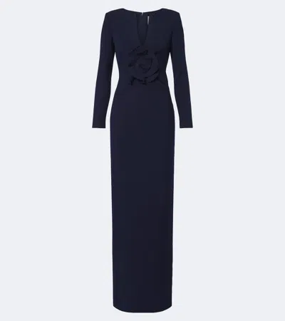 Roland Mouret Floral-appliqué Crêpe Gown In Blue