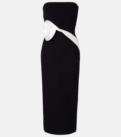 Roland Mouret Floral-appliqué Crêpe Midi Dress In Black