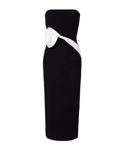 Roland Mouret Floral-applique Crepe Midi Dress In Black