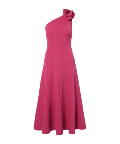 Roland Mouret Floral-appliqué One-shoulder Cocktail Dress In Pink