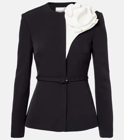 Roland Mouret Floral-appliqué Peplum Crêpe Blazer In Black