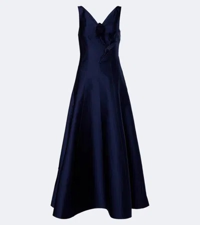 Roland Mouret Floral-appliqué Taffeta Maxi Dress In Blue