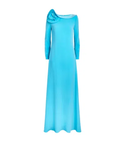 Roland Mouret Flower Appliqué Gown In Blue