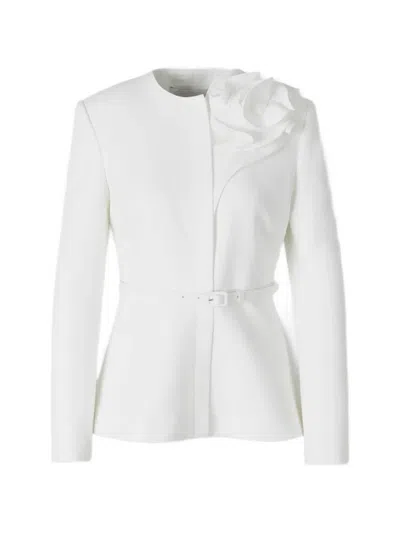 Roland Mouret Flower Belted Jacket In Neutral