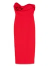 Roland Mouret Strapless Flower Drape Crepe Midi Dress In 红色