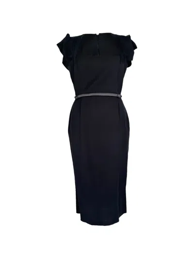 Pre-owned Roland Mouret Galaxy Belted Midi Dress In Black