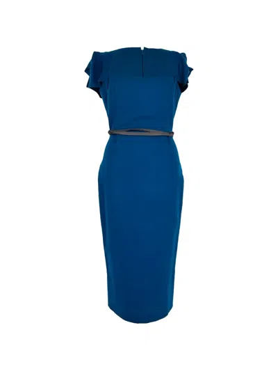Pre-owned Roland Mouret Galaxy Belted Midi Dress In Blue