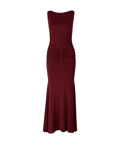 Roland Mouret Gathered Knit Dress In Burgundy