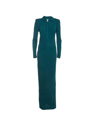 Pre-owned Roland Mouret Gathered Long-sleeve Maxi Dress In Green