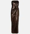 Roland Mouret Gathered Sequined Strapless Gown In Burgundy