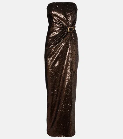 Roland Mouret Gathered Sequined Strapless Gown In Burgundy
