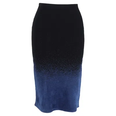 Pre-owned Roland Mouret Gradient Midi Pencil Skirt In Black And Blue Wool
