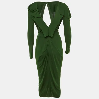 Pre-owned Roland Mouret Green Crepe Draped & Ruffled Midi Dress M