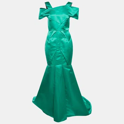 Pre-owned Roland Mouret Green Satin Asymmetric Gown M