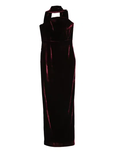 Roland Mouret Halter-neck Velvet Dress In Burgundy