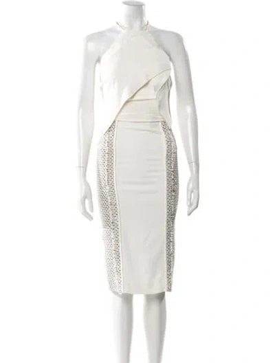 Pre-owned Roland Mouret Halterneck Midi Length Dress In White