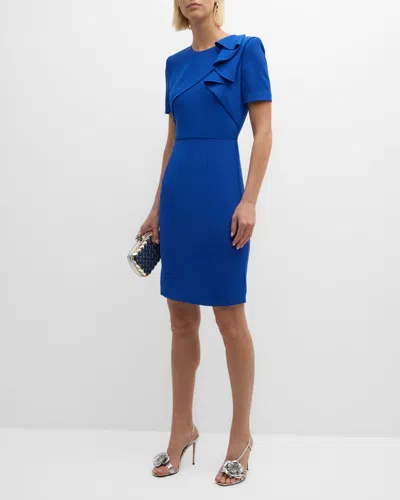 Roland Mouret Heavy Cady Midi Dress With Ruffle Detail In Blue