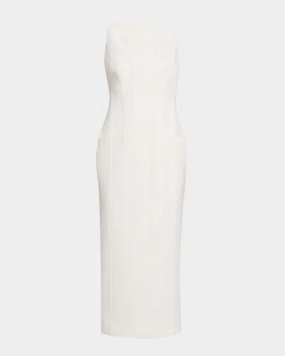 Roland Mouret High-neck Crepe Tailored Midi Dress In Beige