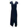 Roland Mouret Kinglake Midi Asymmetrical V-neck Dress In Navy Blue Polyester In Blue