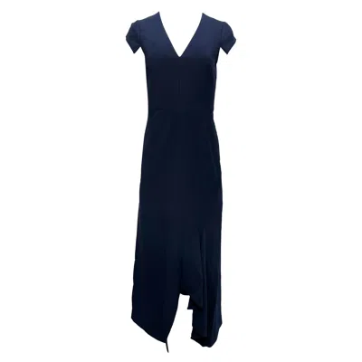 Roland Mouret Kinglake Midi Asymmetrical V-neck Dress In Navy Blue Polyester