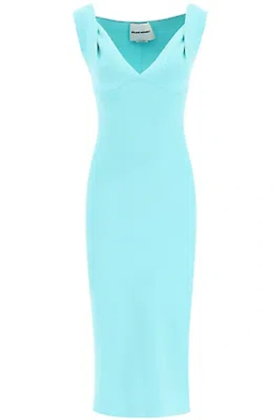Pre-owned Roland Mouret Knit Fitted Midi Dress 004m Aqua Authentic In Blue
