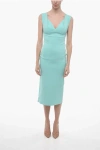 ROLAND MOURET KNITTED AQUA SHEATH DRESS WITH RAW-CUT EDGES