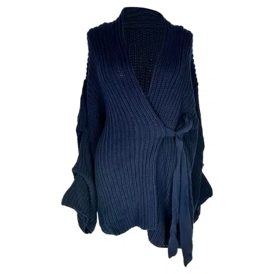 Roland Mouret Knitted Cardigan In Navy Blue Cotton In Black