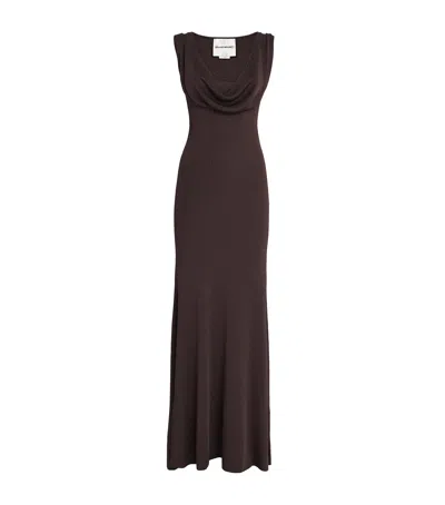 Roland Mouret Knitted Draped Maxi Dress In Brown