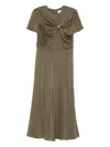 Roland Mouret Gathered Crepe Satin Midi Dress In Green