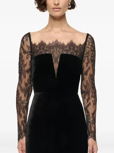 Roland Mouret Lace-insert Velvet Gown In Black