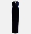 Roland Mouret Lace-trimmed Velvet Corset Gown In Blue