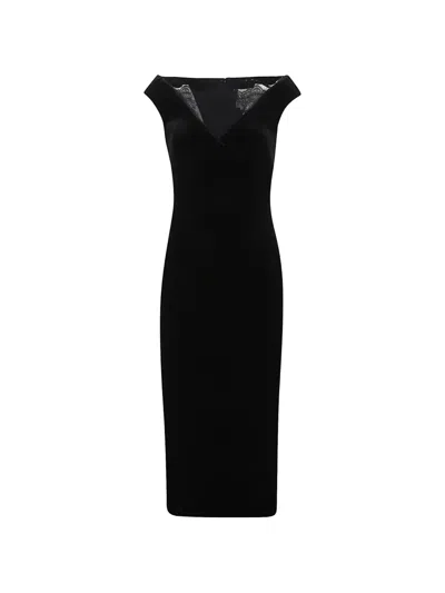 Roland Mouret 레이스 트리밍 벨벳 미디 드레스 In Black