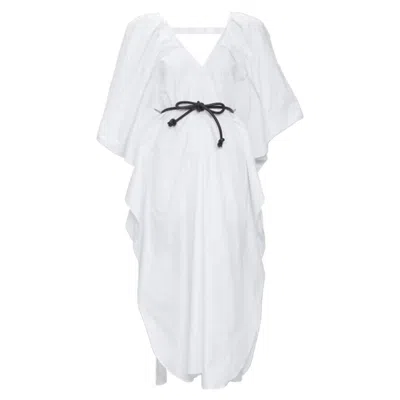 Roland Mouret Lange Needlepoint Poplin Leather Cord Belt Dress In White