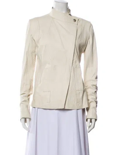 Pre-owned Roland Mouret Leather Biker Jacket In Neutral
