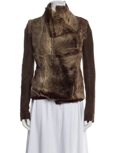 Pre-owned Roland Mouret Leather Faux Fur Jacket In Brown