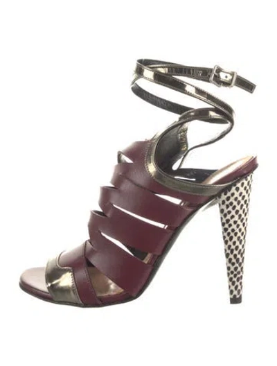 Pre-owned Roland Mouret Leather Gladiator Sandals In Burgundy
